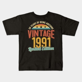 30th Birthday 30 Years of Being Awesome 1991 Kids T-Shirt
